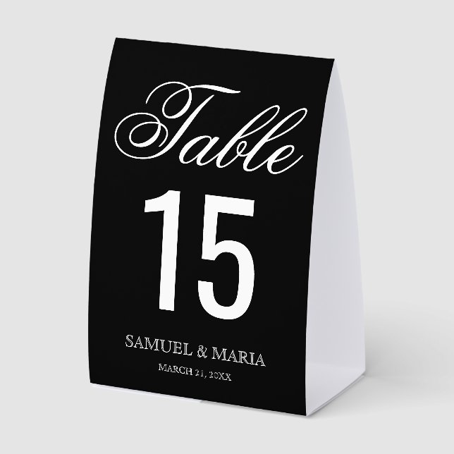 Elegant Script Black Wedding Table Number (Front)