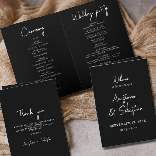 Elegant Script Black & White Bi Folded Wedding Program