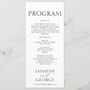 Elegant Script Black & White Chic Wedding Program