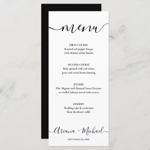 Elegant Script Black white Customisable Wedding  Menu