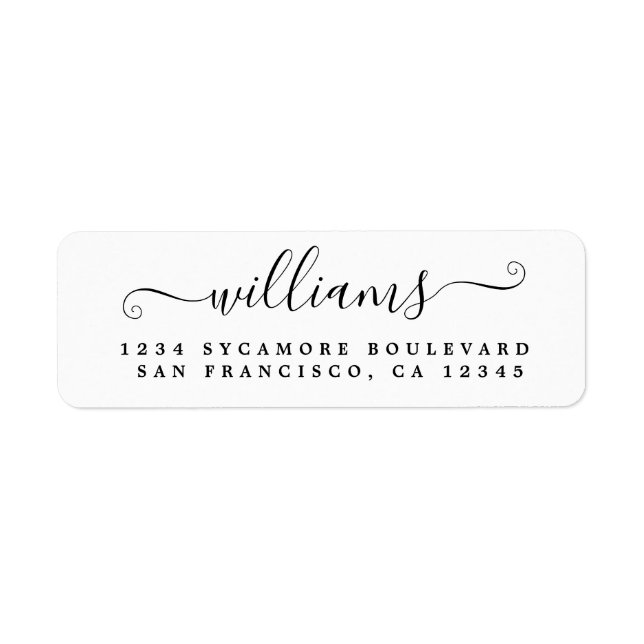 Elegant Script Black White Family Return Address Label (Front)