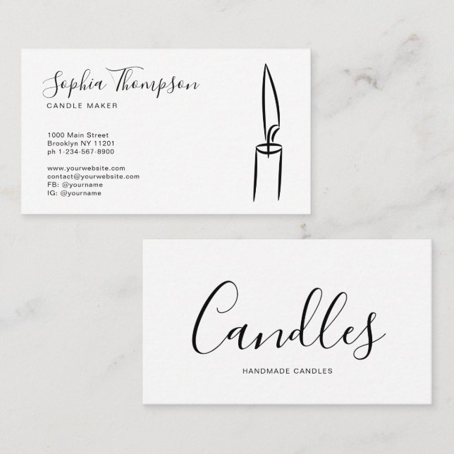 Elegant Script Black White Handmade Candle Maker Business Card (Front/Back)