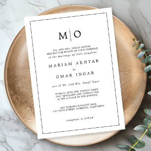 Elegant Script Black White Minimalistic Monogram I Invitation