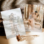 Elegant Script Black & White Photo Wedding Invitation<br><div class="desc">This elegant Wedding Invitation features a sweeping script calligraphy text paired with a classy serif & modern sans font in black,  with a photo overlay on the front and a second photo on the back with a customizable monogram. Matching items available.</div>