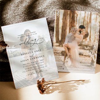 Elegant Script Black & White Photo Wedding Invitation