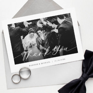 Elegant Script Black & White Photo Wedding Thank You Card