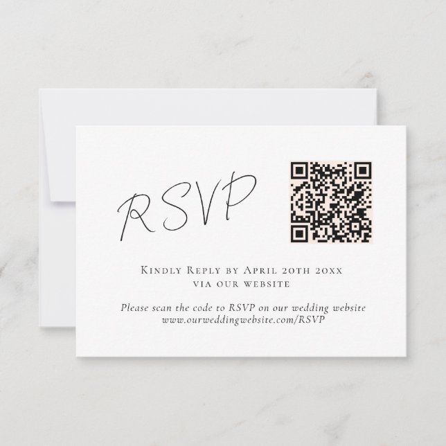 Elegant Script Black White QR Code Wedding RSVP  (Front)