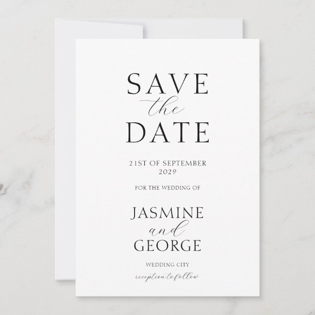 Elegant Script Black & White  Save The Date (Front)