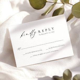 Elegant Script Black White Simple Wedding  RSVP Card