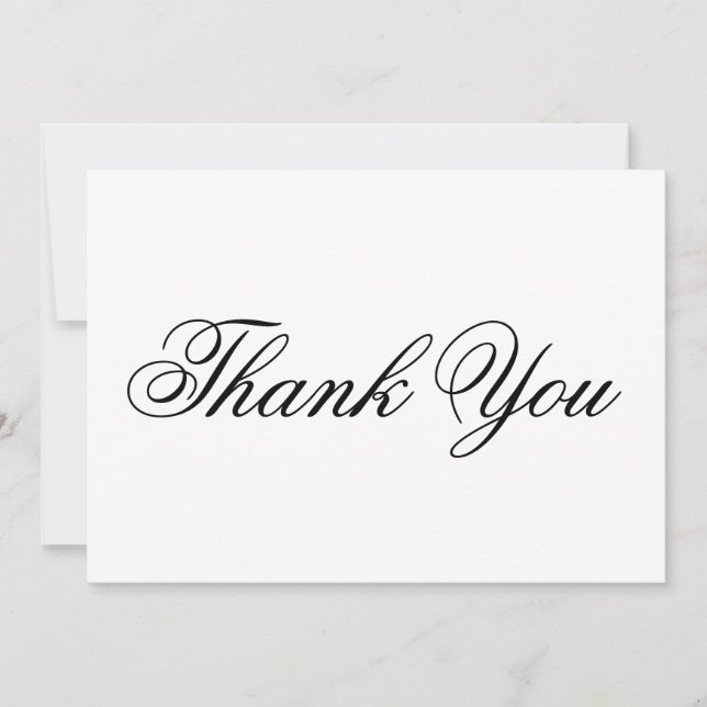 Elegant script black white Thank You note card (Front)