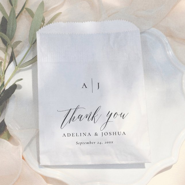 Elegant Script Black & White Thank You Wedding Favour Bag (Creator Uploaded)