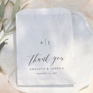 Elegant Script Black & White Thank You Wedding Favour Bag