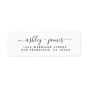Elegant Script Black White Wedding Return Address Label