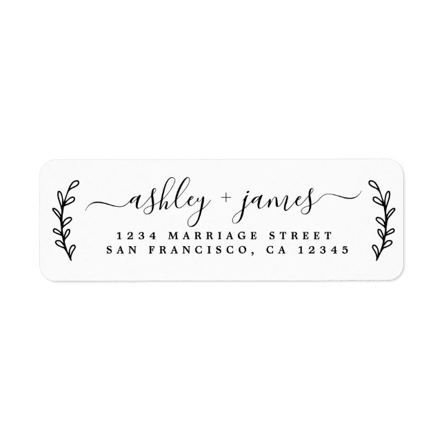 Elegant Script Black White Wedding Return Address  Label (Front)
