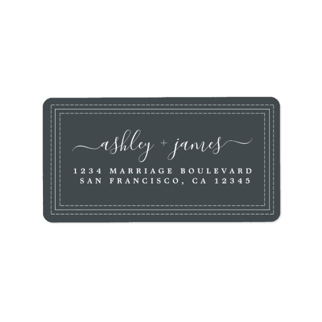 Elegant Script Black White Wedding Return Address Label (Front)