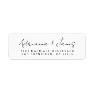 Elegant Script Black White Wedding Return Address Label