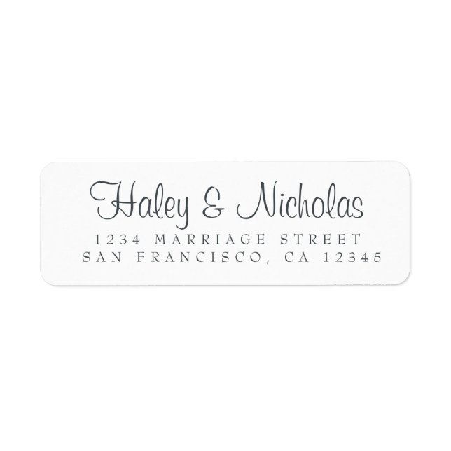 Elegant Script Black White Wedding Return Address  Label (Front)