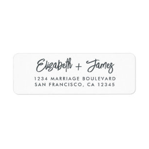 Elegant Script Black White Wedding Return Address Label
