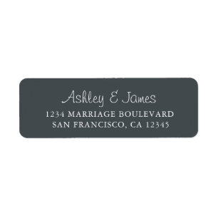 Elegant Script Black White Wedding Return Address Label