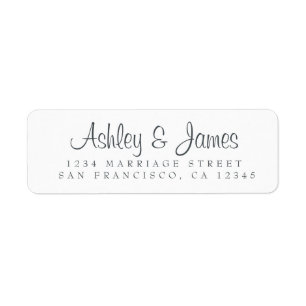 Elegant Script Black White Wedding Return Address  Label