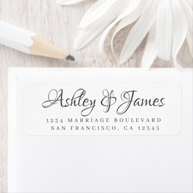 Elegant Script Black White Wedding Return Address Label (Insitu)