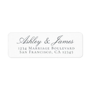 Elegant Script Black White Wedding Return Address Label