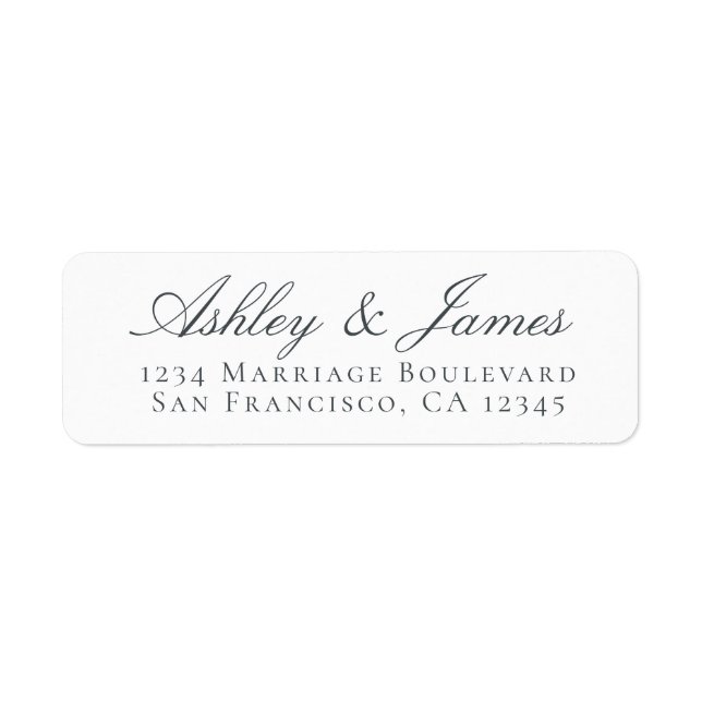 Elegant Script Black White Wedding Return Address Label (Front)