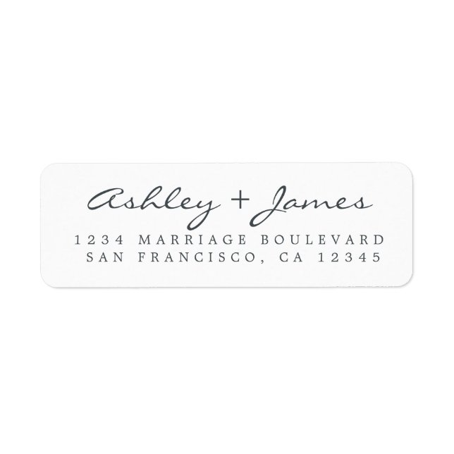 Elegant Script Black White Wedding Return Address Label (Front)