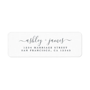 Elegant Script Black White Wedding Return Address Label