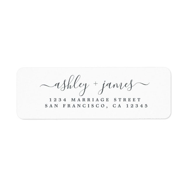 Elegant Script Black White Wedding Return Address Label (Front)