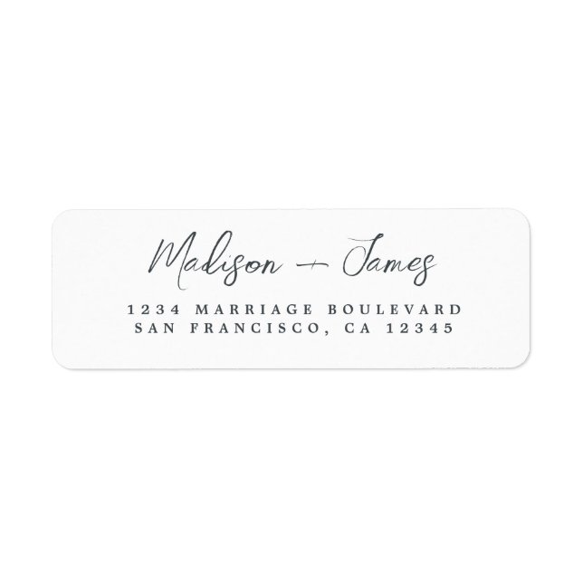 Elegant Script Black White Wedding Return Address Label (Front)
