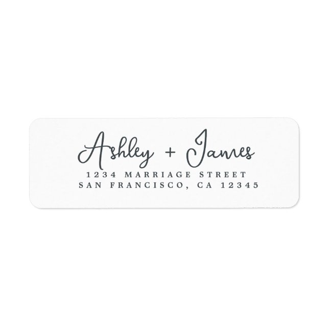 Elegant Script Black White Wedding Return Address Label (Front)
