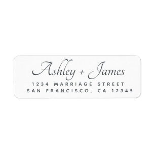 Elegant Script Black White Wedding Return Address Label