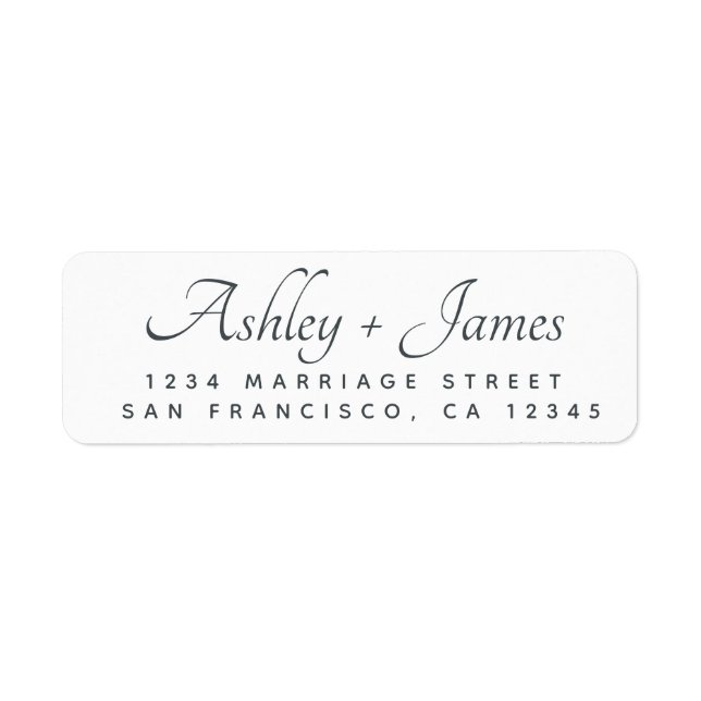 Elegant Script Black White Wedding Return Address Label (Front)