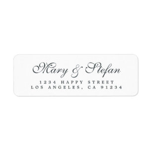 Elegant Script Black White Wedding Return Address Label