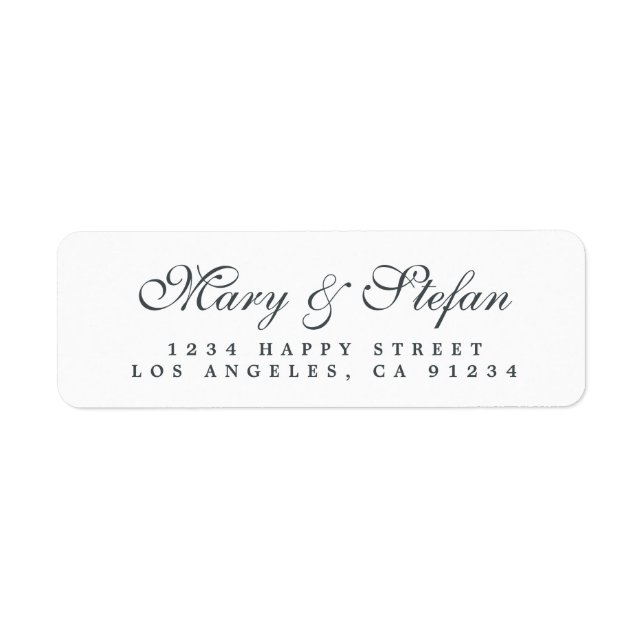 Elegant Script Black White Wedding Return Address Label (Front)