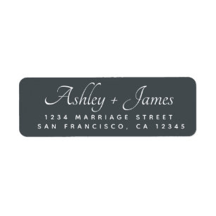 Elegant Script Black White Wedding Return Address Label