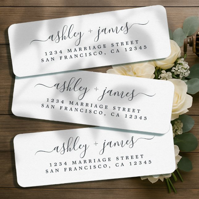 Elegant Script Black White Wedding Return Address Label (Creator Uploaded)