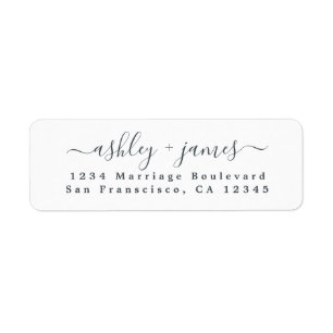 Elegant Script Black White Wedding Return Address Label