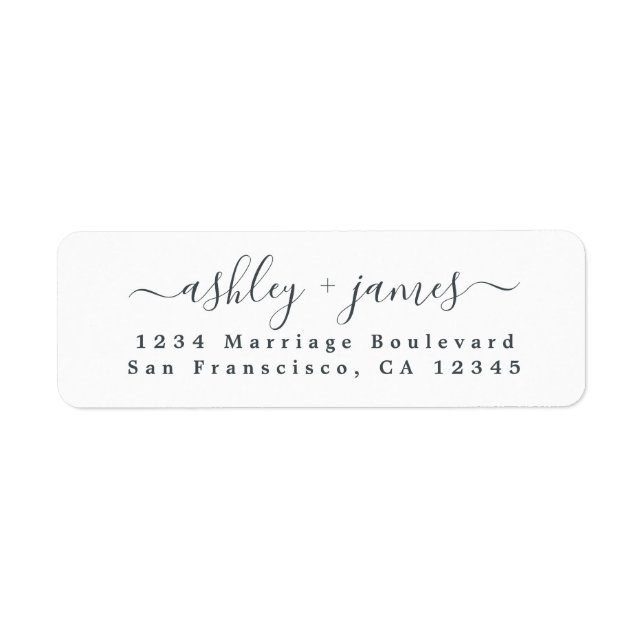 Elegant Script Black White Wedding Return Address  Label (Front)