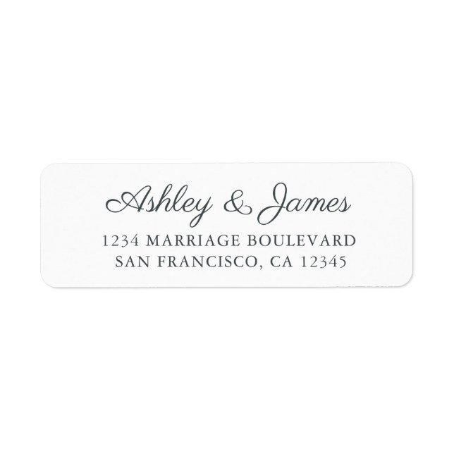 Elegant Script Black White Wedding Return Address Label (Front)