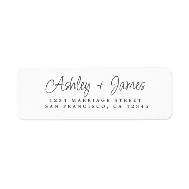 Elegant Script Black White Wedding Return Address Label (Front)