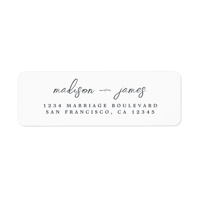 Elegant Script Black White Wedding Return Address Label (Front)