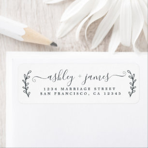 Elegant Script Black White Wedding Return Address Label