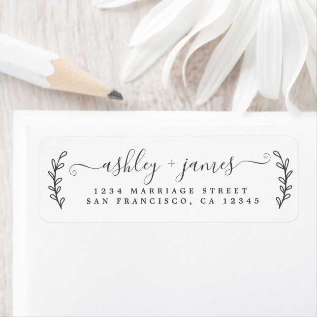Elegant Script Black White Wedding Return Address Label (Insitu)