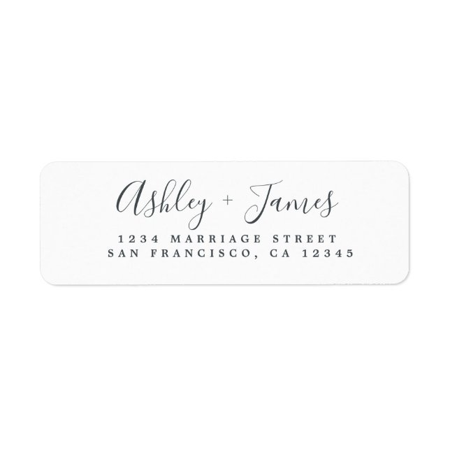 Elegant Script Black White Wedding Return Address Label (Front)