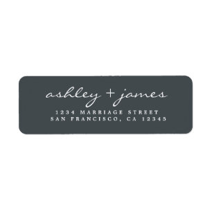 Elegant Script Black White Wedding Return Address Label