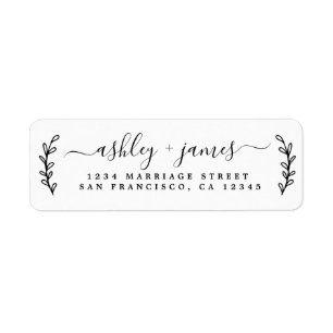 Elegant Script Black White Wedding Return Address Return Address Label