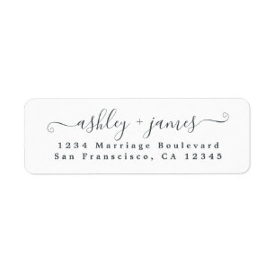 Elegant Script Black White Wedding Return Address  Return Address Label