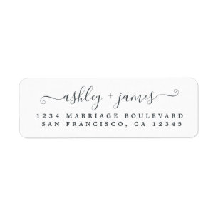 Elegant Script Black White Wedding Return Address Return Address Label